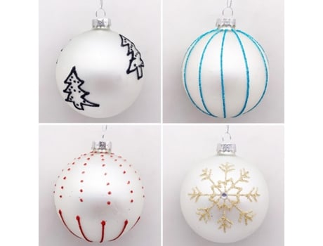 Set de 4 Bolas de Navidad Plateadas 8cm Bolas de Adornos de Árbol de Navidad Blanco
