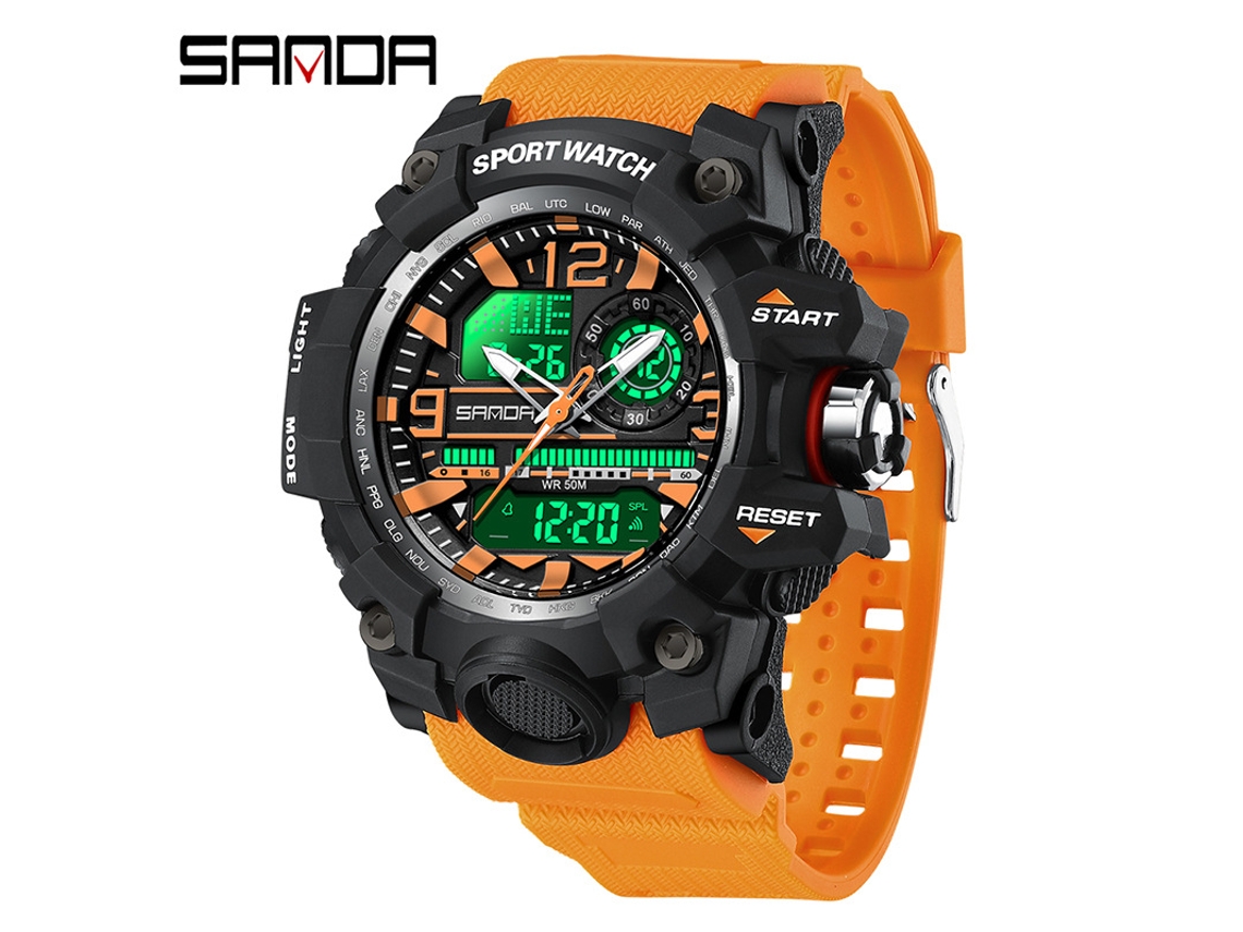 Reloj Digital De Moda (negro Y Naranja para Hombre) Con Acabado Luminoso, Resistente Al Agua Y A Los Golpes, Con Alarma.