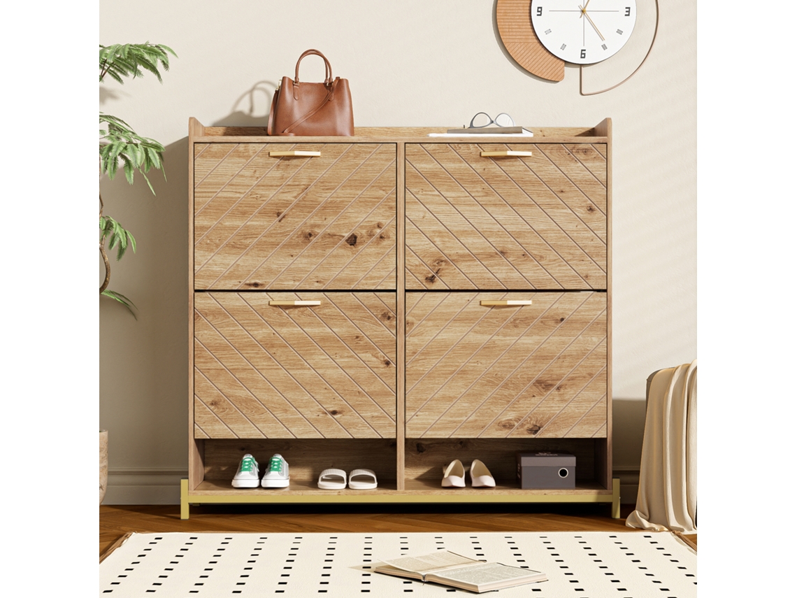 Zapatero Moderno 108,5x24x100 cm con 4 Puertas MDF Natural Mobrio