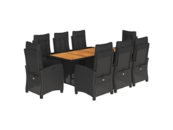 Juego de 9 piezas de comedor de jardín con cojines de mimbre, color negro, EXCLUSIVA DE LA CASA