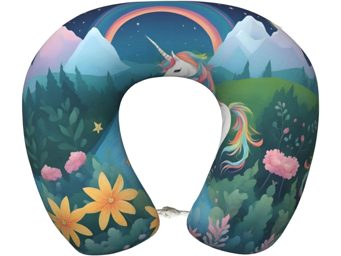 Almohada Viaje Running Unicorn Poliéster, Felpa Espuma Viscoelástica Fácil Soporte, Ajustable Plegable:
