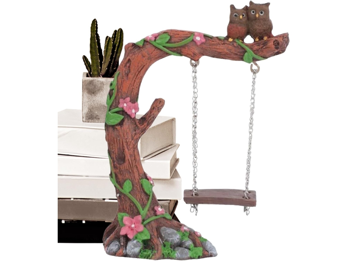 Estatua De Jardín Colgante, Decoración Del Hogar, Estatua, Búho Decorativo De Resina En Un Columpio, Escultura Colgante