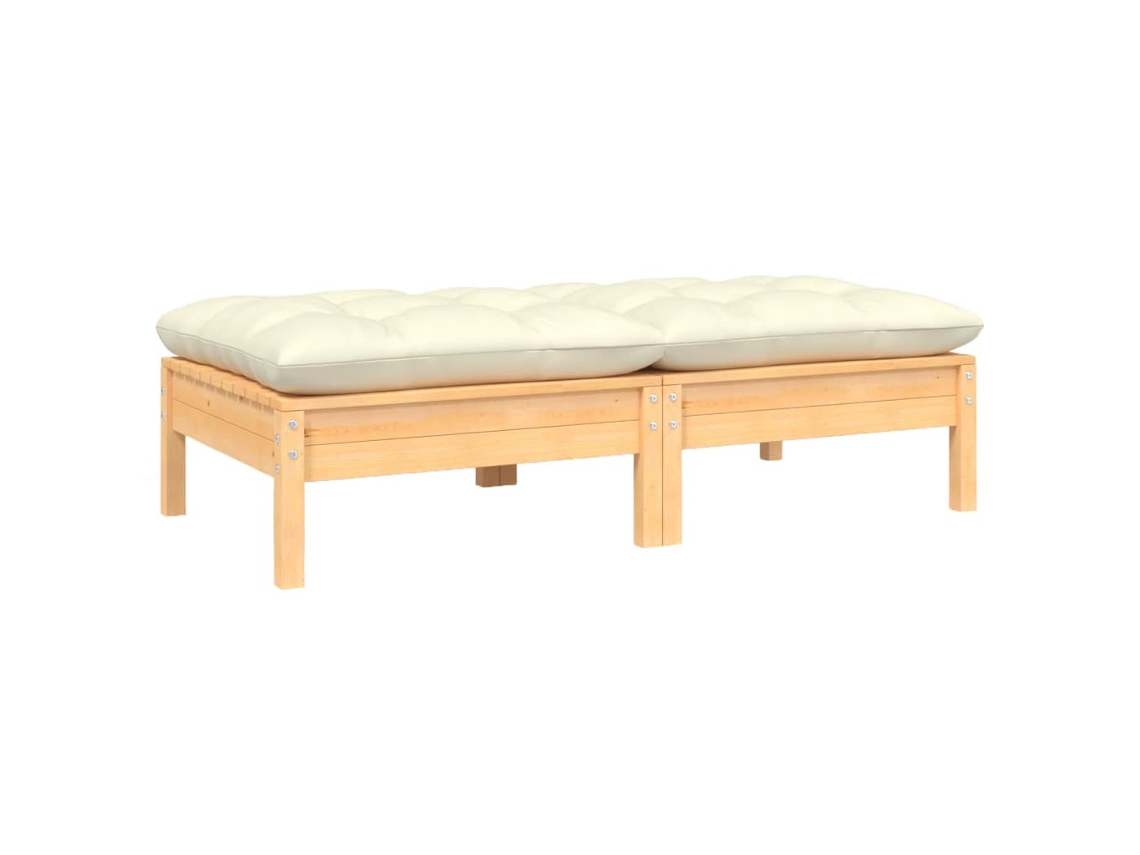 Sofá LOVELY HOME Relax de Jardín 2 Plazas con Cojines de Color Crema de Madera Maciza de Pino (60 x 60 x 5 cm)