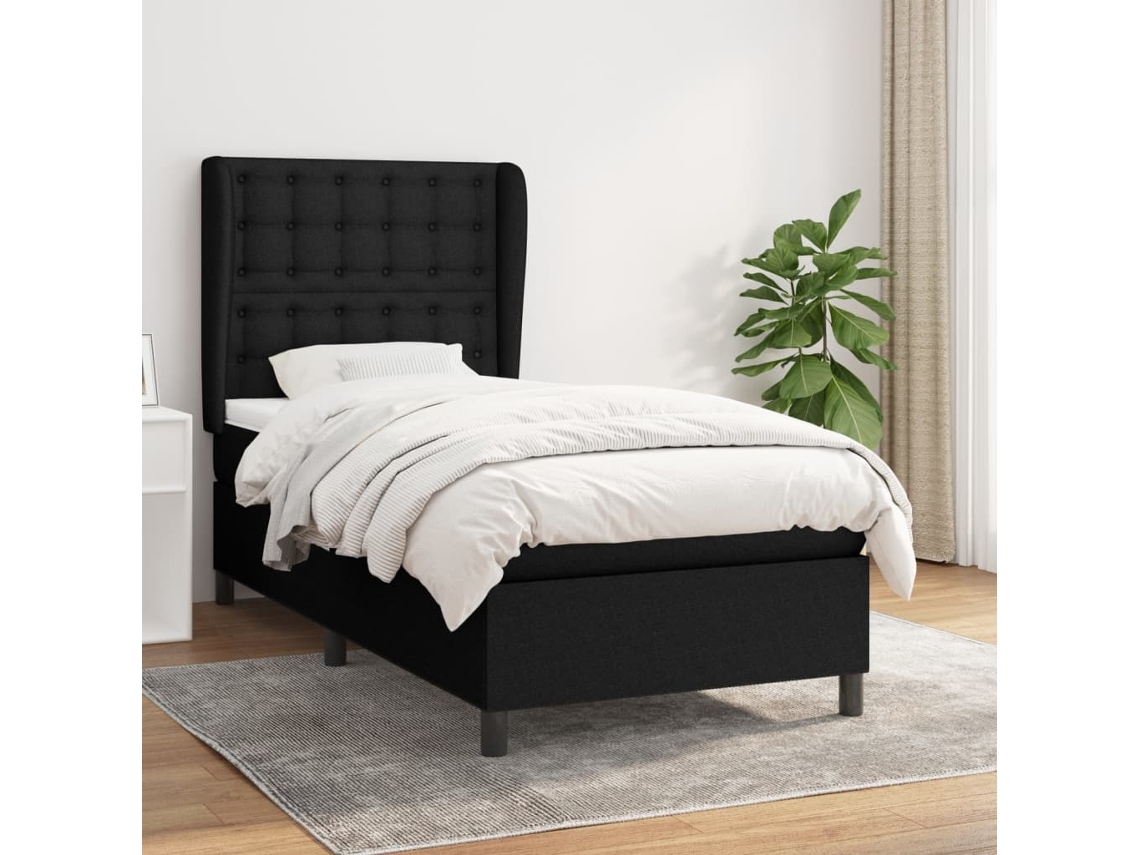 Cama Box Spring Con Colchón Tela Negro 80x200 Cm