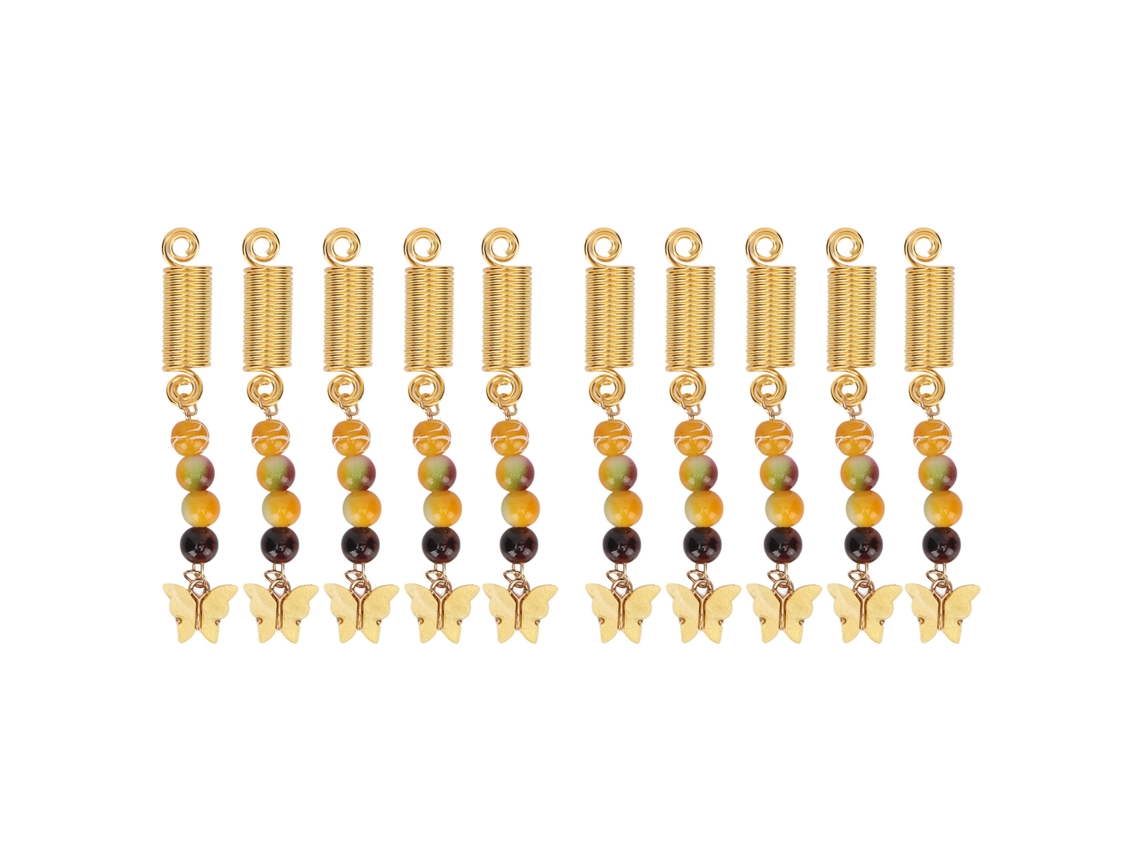 2026-10 Peças Pingentes De Cabelo Diy Metal Borboleta Amarela Pérolas Mola Para Tranças