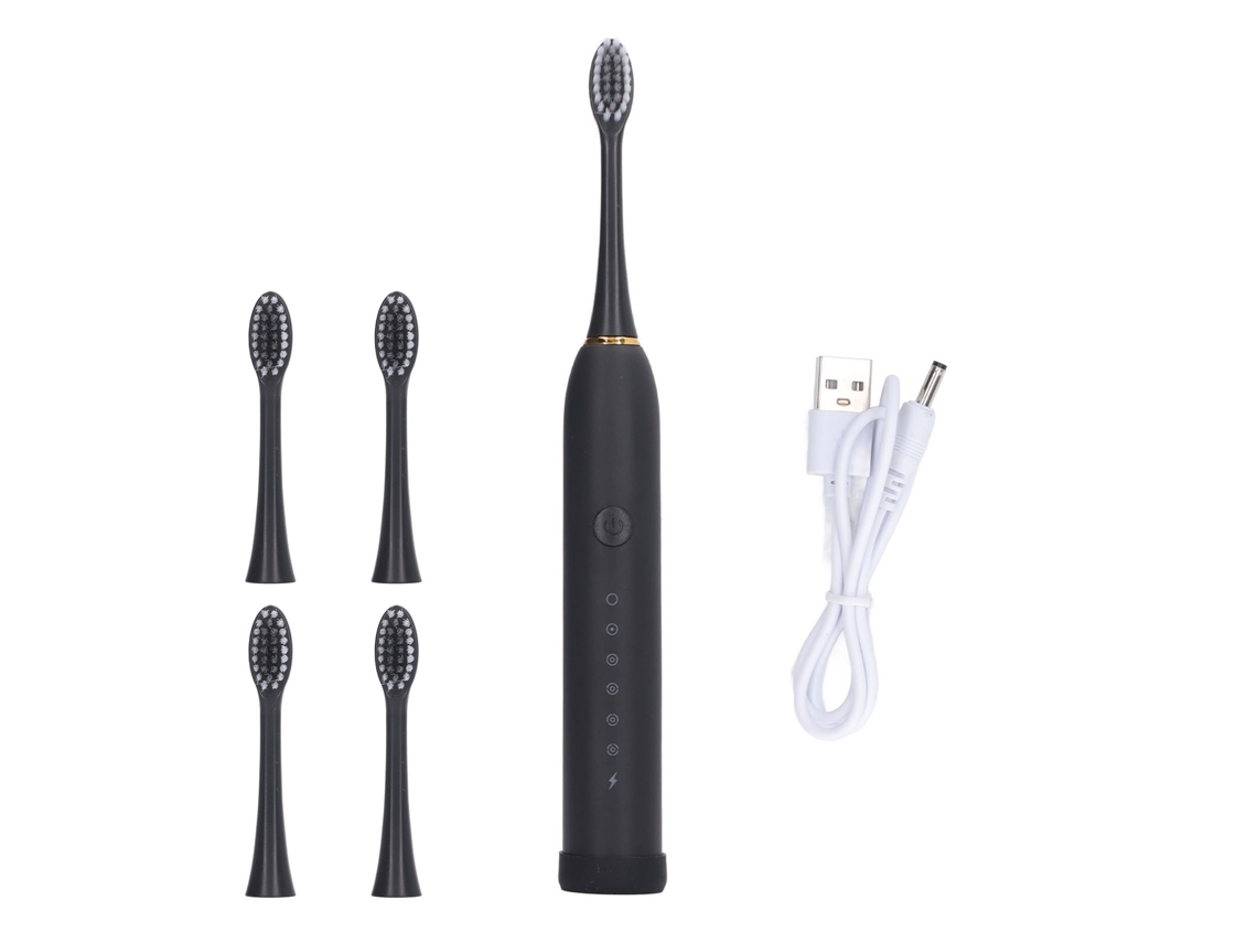 Cepillo De Dientes Eléctrico Recargable Ipx7, 6 Modos, 4 Cabezales, Para Adultos, Color Negro.