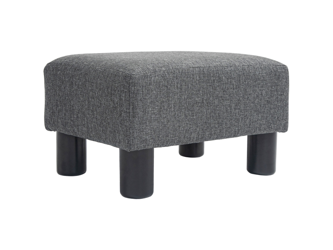 Puf De Lino, Taburete Tapizado Moderno, Gris Oscuro.