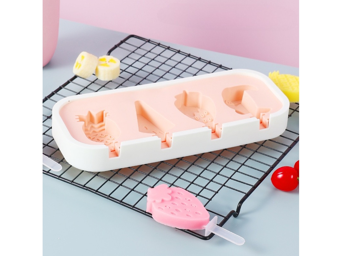 Molde De Silicona Para Helados Con Estampados De Frutas / 4 Agujeros (rosa) Czhhmart