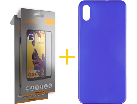 Kit Funda + 2 Protectores de Pantalla Huawei Y5 2019 ACCETEL Liso Azul
