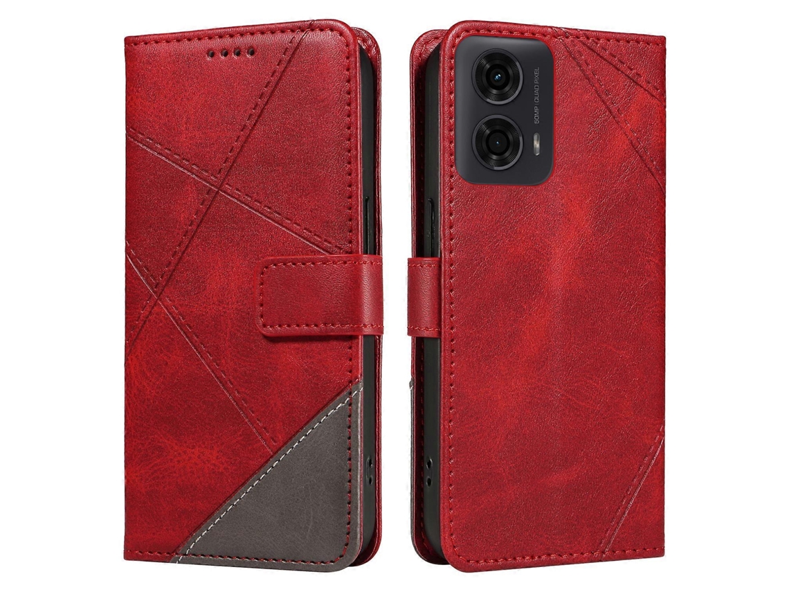Funda De Cuero Con Tarjetero Para Motorola Moto E14 4g/ G04 4g/ G04s 4g/ G24 4g, Diseño Geométrico