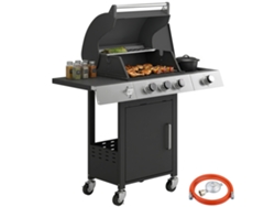 Parrilla Gas 10,5kw 3+1 Quemadores Lateral Inox Termómetro Rejilla Hierro