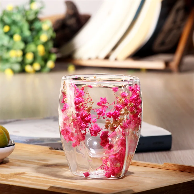 Taza Personalizada De Doble Pared Transparente Con Estampado Floral (rosa, 300 Ml).