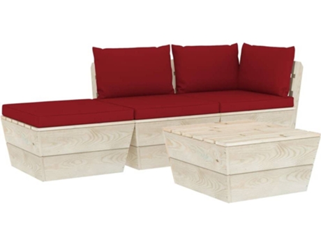 vidaXL Muebles de jardín de palets 4 pzas y cojines madera de abeto