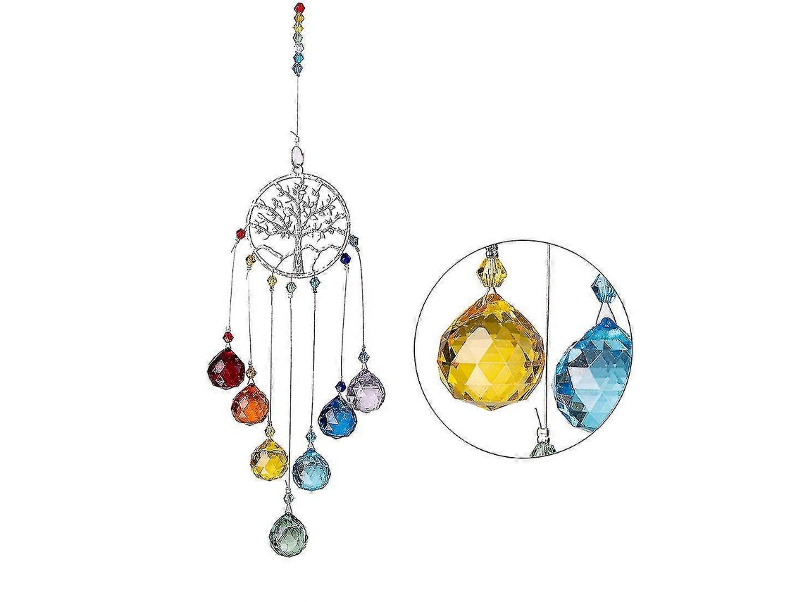 Atrapasol de arcoíris de cristal, colgante de arcoíris colorido en forma de árbol redondo