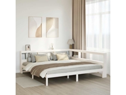 Cama De Matrimonio | Cama Para Adultos | Cama Con Estantería Sin Colchón Madera Maciza Blanca 180x200 Cm