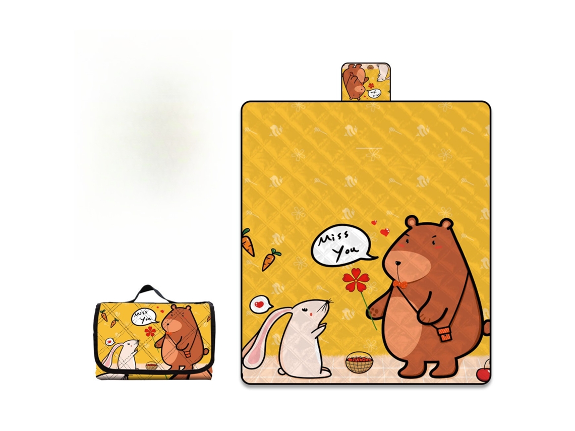 Manta de picnic impermeable con asa, portátil y plegable, estampado de dibujos animados, 150x200cm (Oso y conejo) Czhhmart