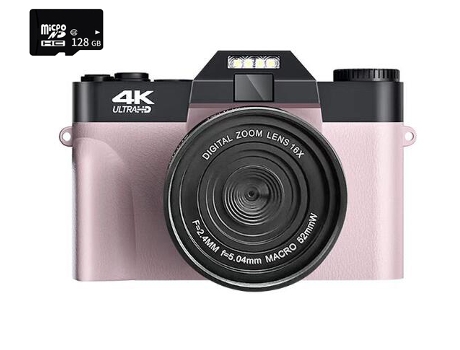 Cámara digital EZII DC08 4K F2.4 16X multiplicación Pantalla de 3 pulgadas Regalo de cumpleaños rosa 128G