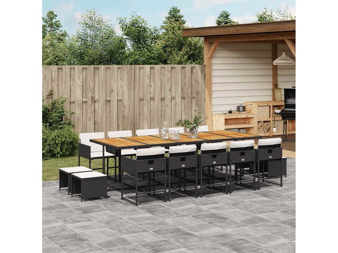 Juego de comedor de jardín de 15 piezas con cojines en mimbre sintético negro de DKD Home Decor
