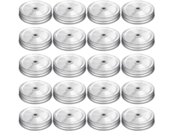 20 Tapa De Vidrio Mason De Acero Inoxidable Con Agujeros Para Pajitas Compatible Con Frascos Regulares