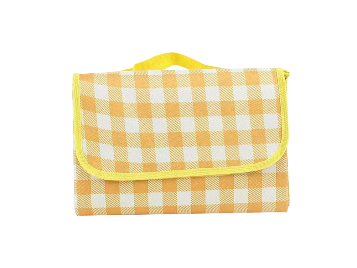Manta De Picnic Plegable, Portátil, Impermeable, De Tejido No Tejido, De Capa Profunda, Color Amarillo A Cuadros, 200x200cm