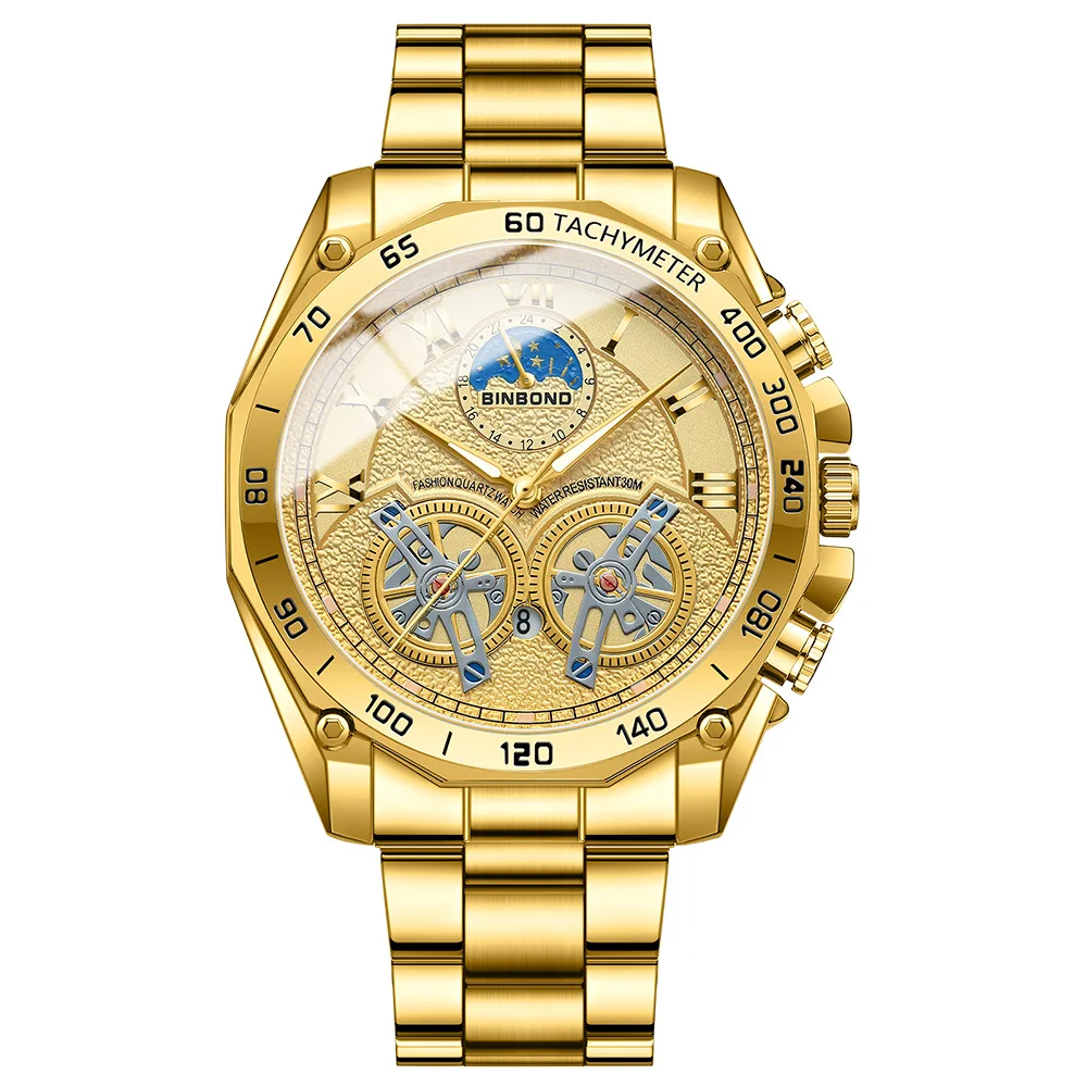 Reloj De Cuarzo De Lujo Para Hombre (dorado), Esfera Decorada, Resistente Al Agua.
