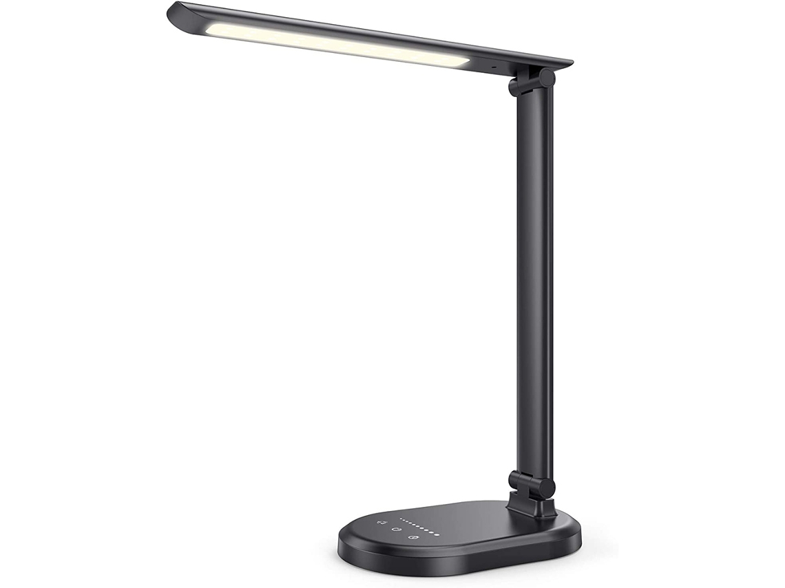 Lámpara de escritorio LED con control táctil e iluminación, diseño plegable y portátil, cargador inalámbrico para oficina en casa (5 modos de luz)