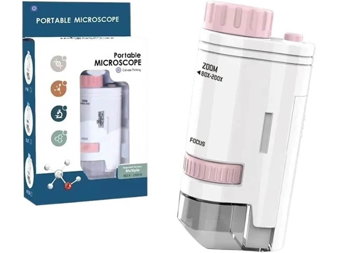 Microscopio De Bolsillo Para Niños 60-200x Con Luz Led, Mini Científico