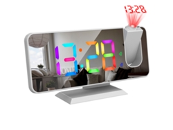 Reloj despertador digital 2026 con proyección de 180°, luz RGB dinámica ajustable, función de repetición, doble alarma y puerto USB para dormitorio.