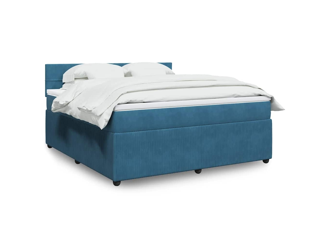 Cama Box Spring Con Colchón Terciopelo Azul 180x200 Cm