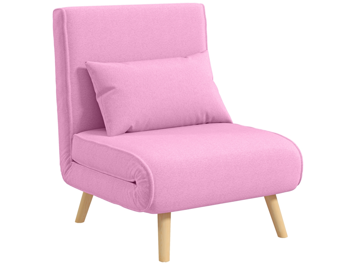 Sofá-cama Individual Dobrável Encosto Ajustável 5 Posições Poltrona Almofada 72x75x85cm Rosa