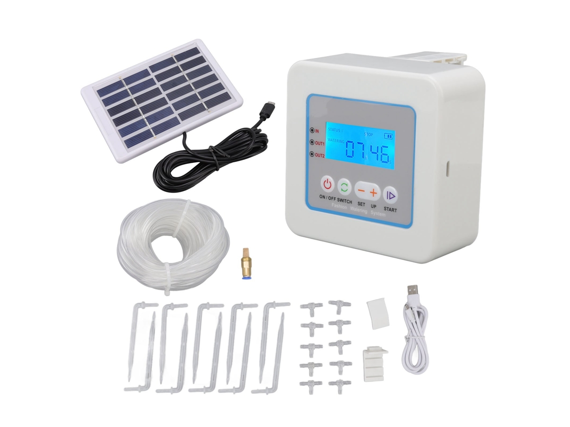 Kit De Riego Automático Por Goteo Micro Programable Con Temporizador Solar Y Pantalla Led Para Plantas De Interior