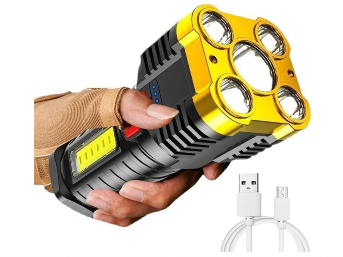Antorchas LED súper brillante, linterna fuerte luz USB recargable, foco LED linterna portátil potente reflector (amarillo) YIZHOOD