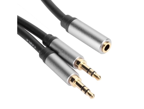 HURRISE Cable auxiliar de 3, 5 mm, 1 hembra a 2 macho para altavoz de TV con conexión resistente