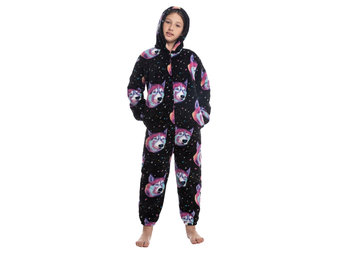 Pijama Enterizo De Felpa Para Niños Con Capucha, Estampado Adorable, Cierre De Cremallera, Invierno/otoño, Talla 120