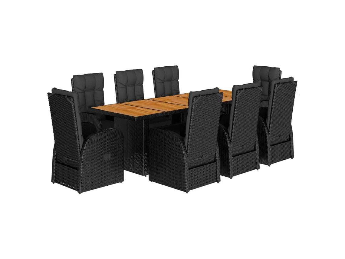Maison Exclusive - Set De Comedor De Jardín 9 Pzas Y Cojines Ratán Sintético Negro