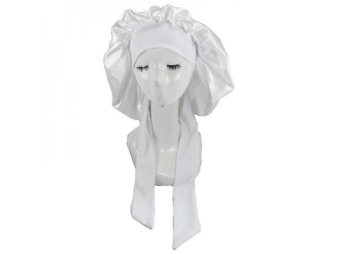 Dan26-gorro De Seda Satín Para Dormir Con Cinta Ajustable Protector De Cabello De Alta Calidad Lnm Blanco