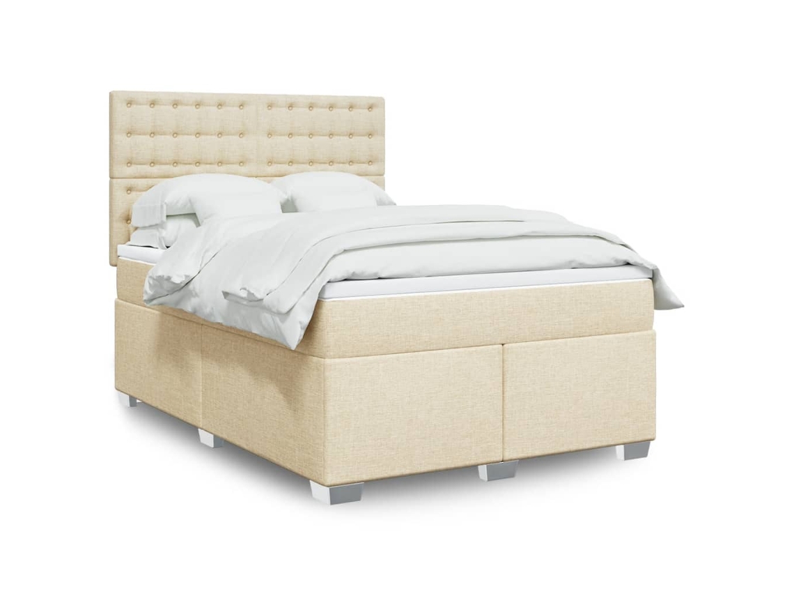 Cama Box Spring Con Colchón Tela Color Crema 160x200 Cm