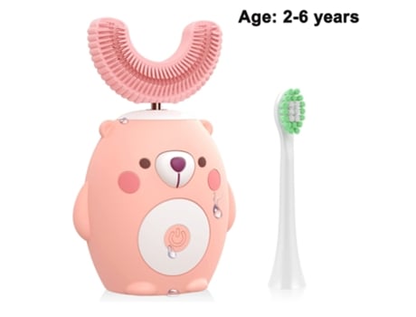 Cepillo de dientes Blanqueamiento ultrasónico eléctrico para niños Tipo U Silicona suave Diseño inteligente para niños -K8 Rosa