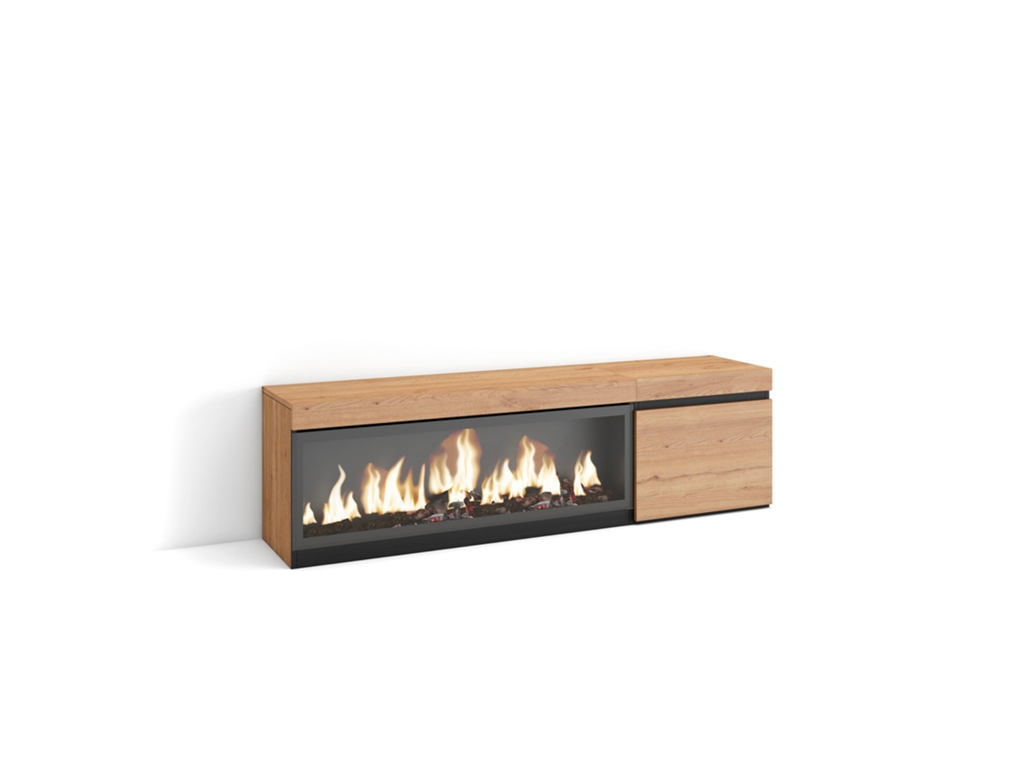Mueble TV, Televisión, 160, Para TV hasta 65, Chimenea eléctrica XXL, Roble SKRAUT HOME