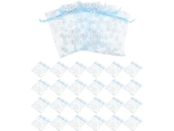 Paquete De 50 Bolsas De Organza De 10 X 12 Cm, Transparentes, Blancas Con Estampados Florales Plateados.