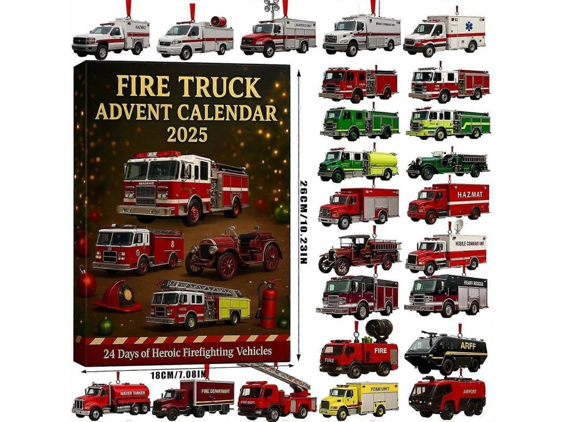 Calendario De Cuenta Regresiva Para La Navidad De 2025: Camiones De Bomberos Y Autos Deportivos Estadounidenses