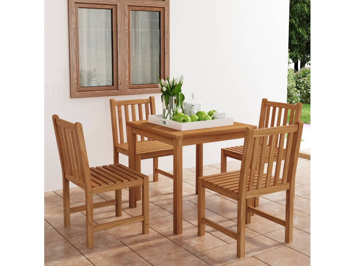 Juego de comedor de jardín de 5 piezas en madera maciza de teca DKD Home Decor