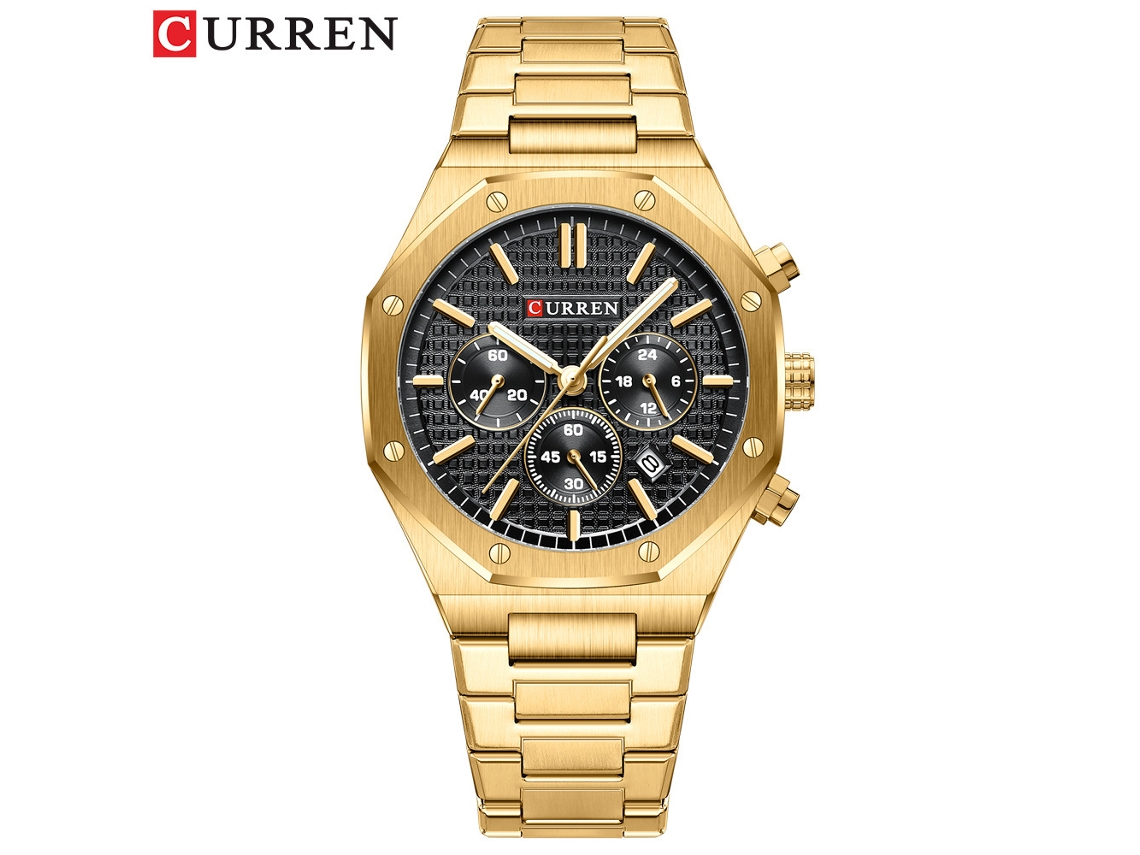 Relógio Masculino de Negócios MDUG com Pulseira de Couro, Calendário, À Prova D'água e Movimento de Quartzo (Dourado e Preto)