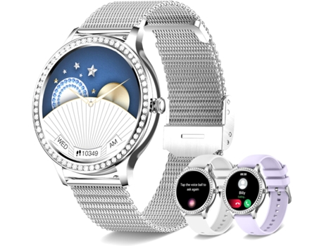 VEANXIN Reloj Inteligente Reloj Inteligente con Pantalla táctil de 1,32con Control de Voz AI Seguimiento de Actividad a Prueba de Agua-Plata y Glitz