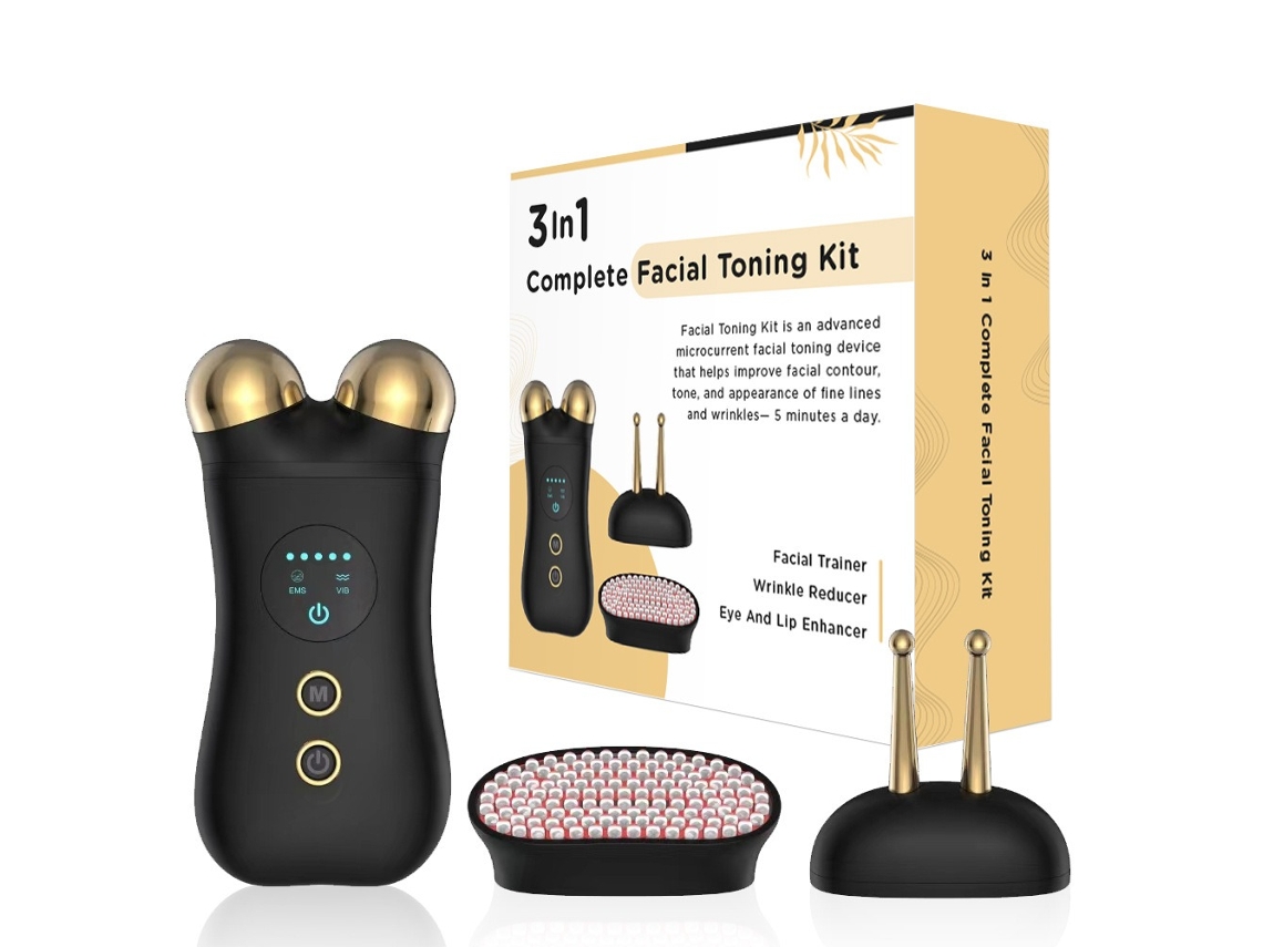 Masajeador facial 3 en 1 con microcorriente EMS para reafirmar y levantar la piel.
