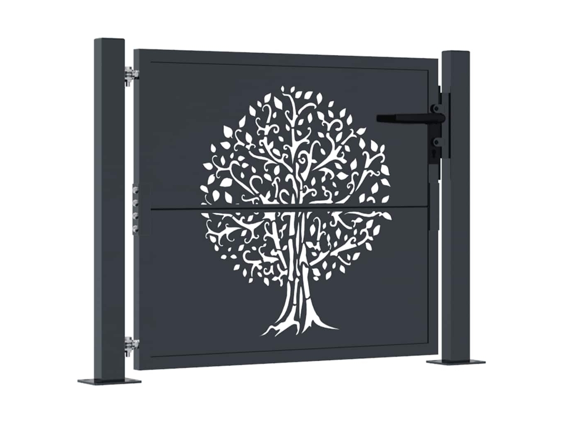 Maison Exclusive - Puerta De Jardín Antracita 100x100 Cm De Acero Con Diseño De Árbol