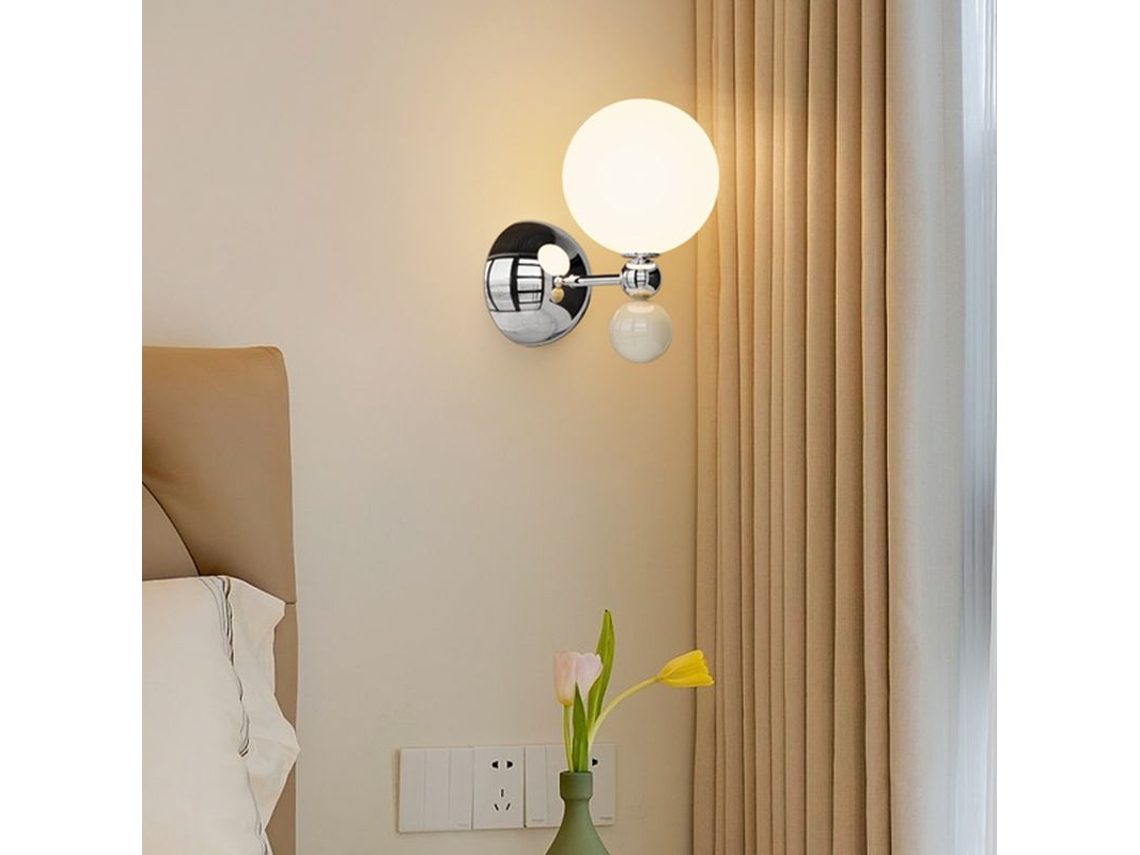 Lámpara de pared moderna con pantalla de cristal esférica, decorativa, para mesita de noche, portalámparas E27 para salón u oficina (color café con leche).