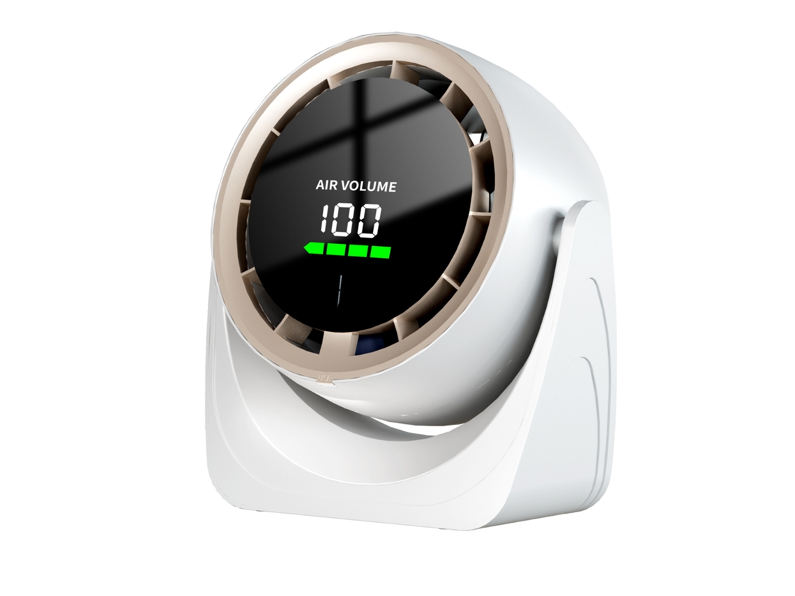 Ventilador de escritorio MDUG con control remoto, pantalla digital, inclinación de 105°, recargable por USB.