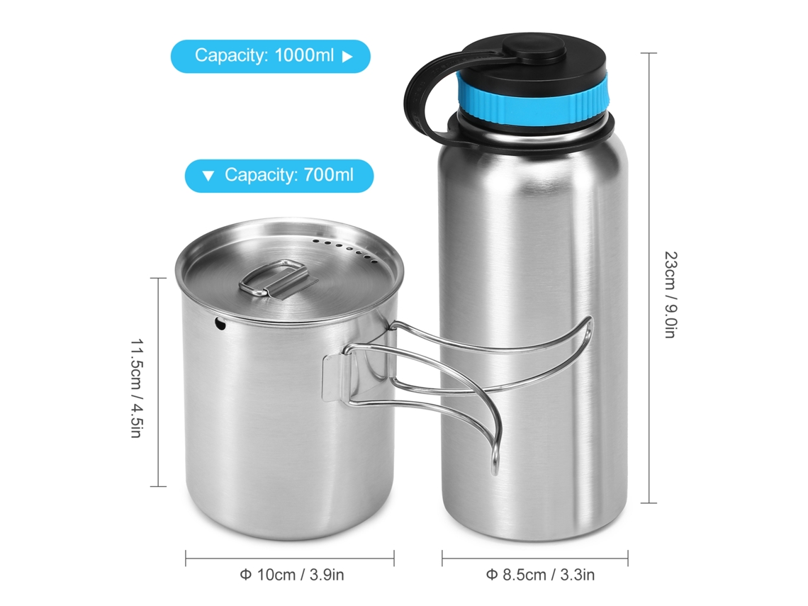 Botella isotérmica de acero inoxidable de 1000 ml con vaso de 700 ml