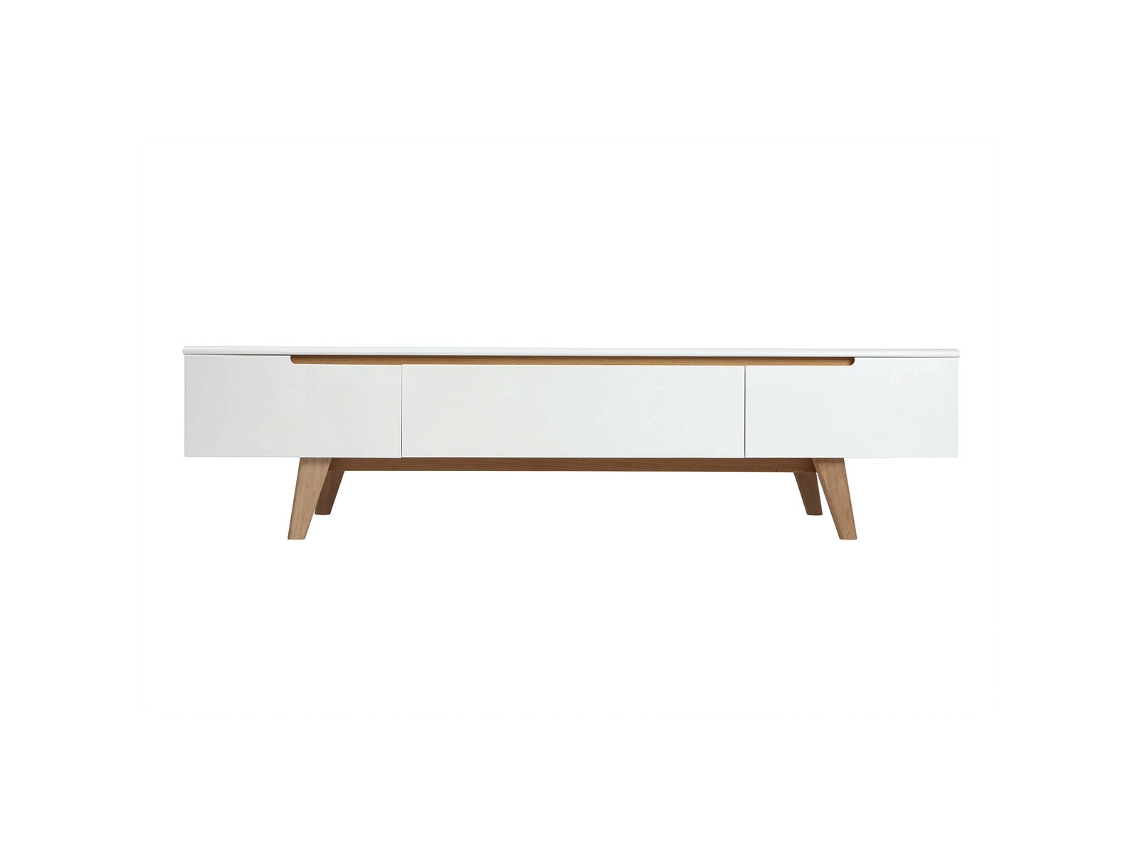 Mueble Tv Escandinavo Blanco Brillante Y Fresno 180Cm Melka MILIBOO